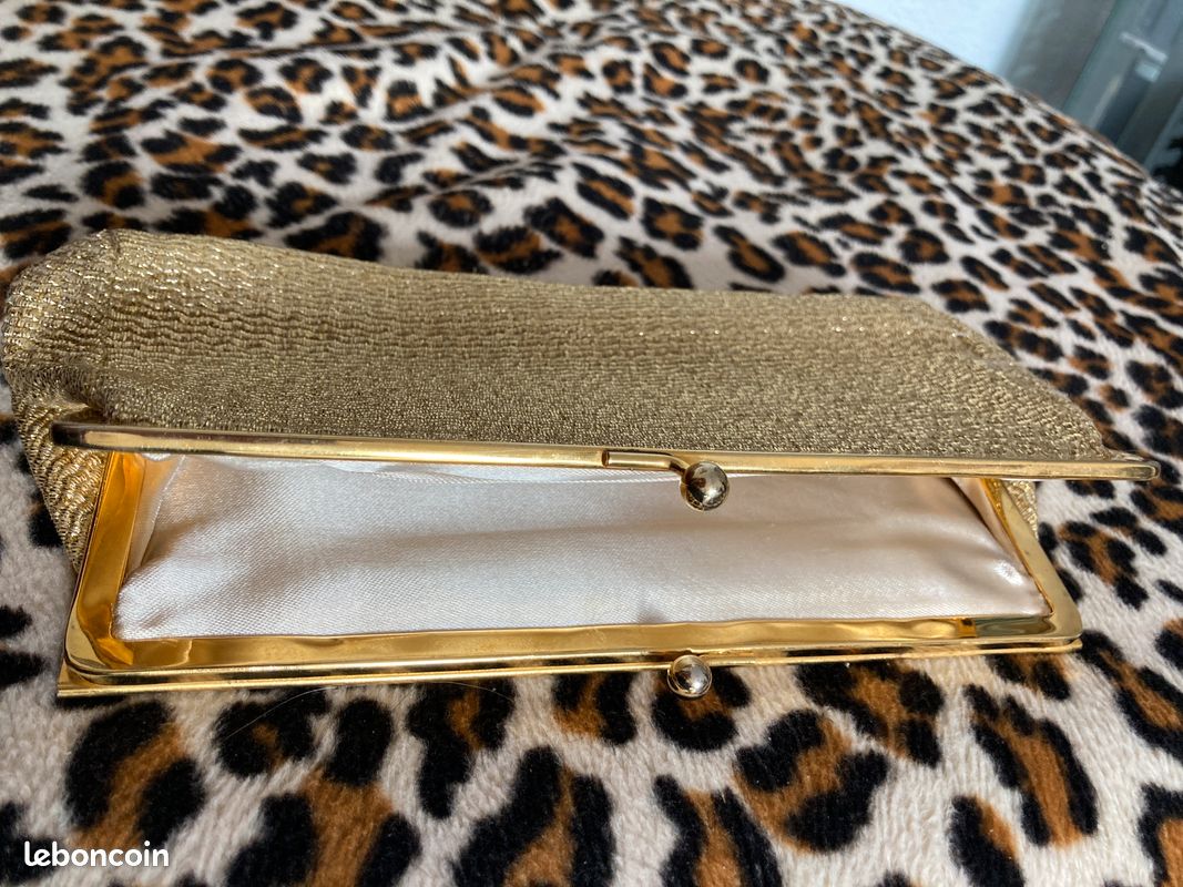 Pochette/trousse En Filet Doré Vintage 27x19.5 Cm - Fermeture Zip - Fait En France - Neuf Avec Boîte