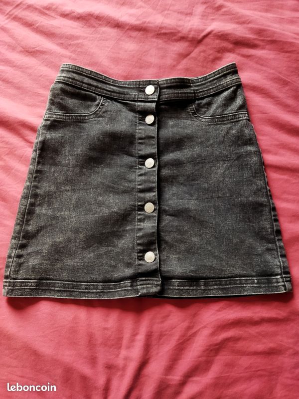 Jupe Courte évasée Gris Métallisé - Taille 1 - Très Bon état