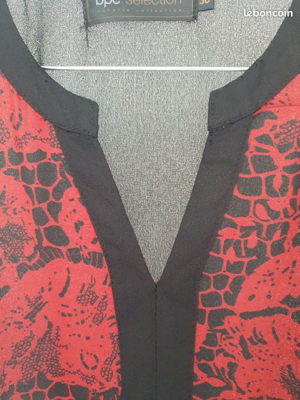 Blouse manches 3/4 noir/rouge foncé BPC (image 3)