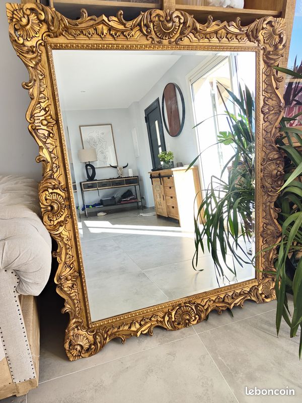 Très grand miroir baroque 120cm par 148 cm couleur or bronze patiné (image 1)