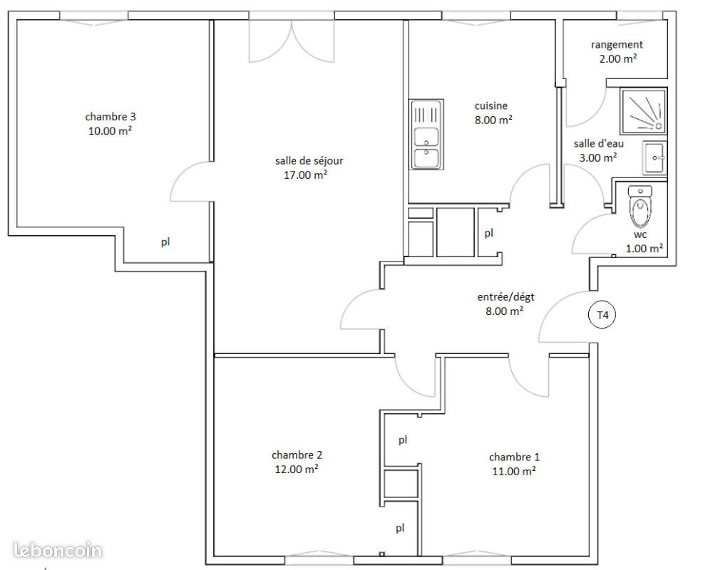 Appartement 4 pièces 66 m² · à Machault · 66 m² · 560 €/mois