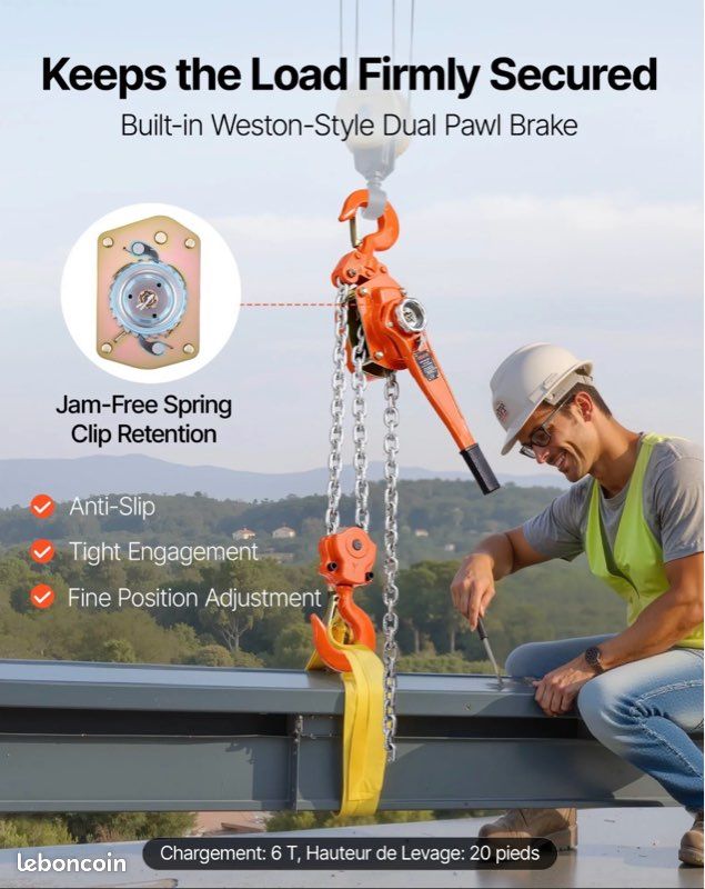 VEVOR Palan à Chaîne Levier Manuel, Charge 0,25 T, Avec En Acier Allie G80 1 5 M Frein Mecanique Double Cliquet Crochets Rotatifs 360 Pour Entrepots Chantiers De Construction Garages 2708475747