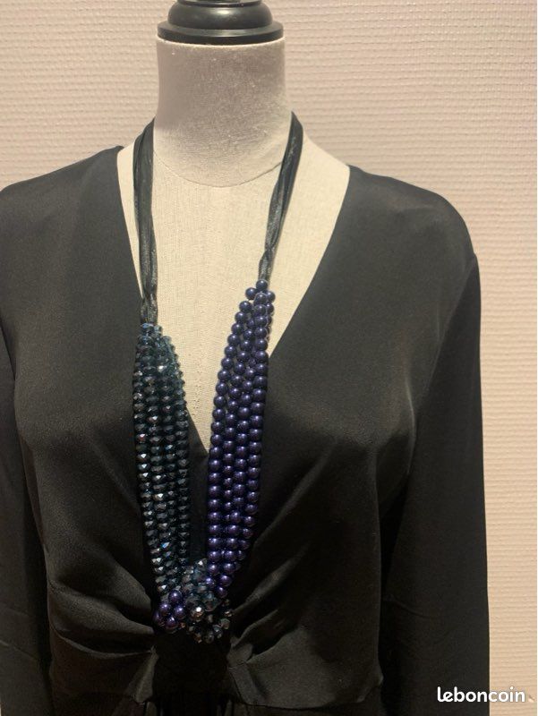 Sautoir pierres et perles bleues (image 1)