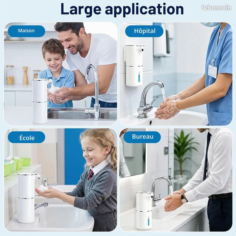 Distributeur de Savon Automatique, Distributeur de Savon Mousse Électrique avec Écran, 6 Niveaux Réglables, Rechargeable USB, Mural/Table, pour Salle de Bain et Cuisine (380ml Blanc) (image 2)
