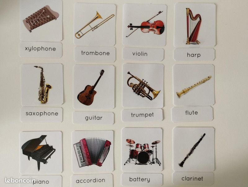 Cartes de nomenclature, les instruments de musique en anglais (image 1)