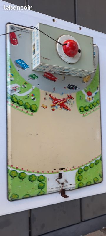 Jouet Ancien En Tôle Joustra - Aéroport Avec Avion Et Looping - Années 1950-1959 - Occasion Vintage France