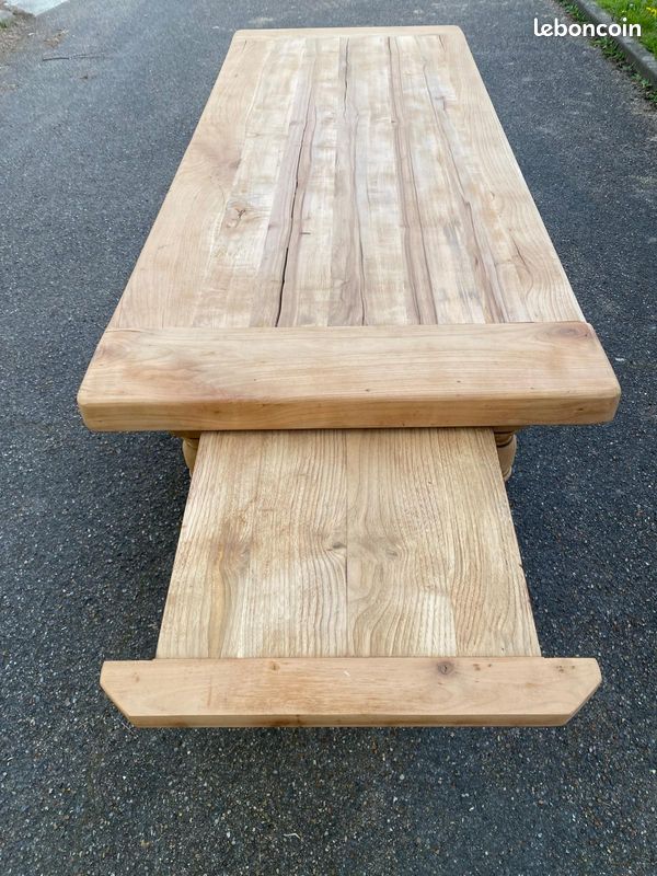 Table à manger de ferme rénovée en bois massif 200cm des années 50 (image 5)
