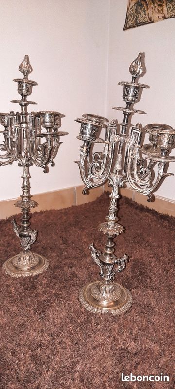 Ancienne belle bougeoirs en métal argenté ou Bronze argenté (image 10)