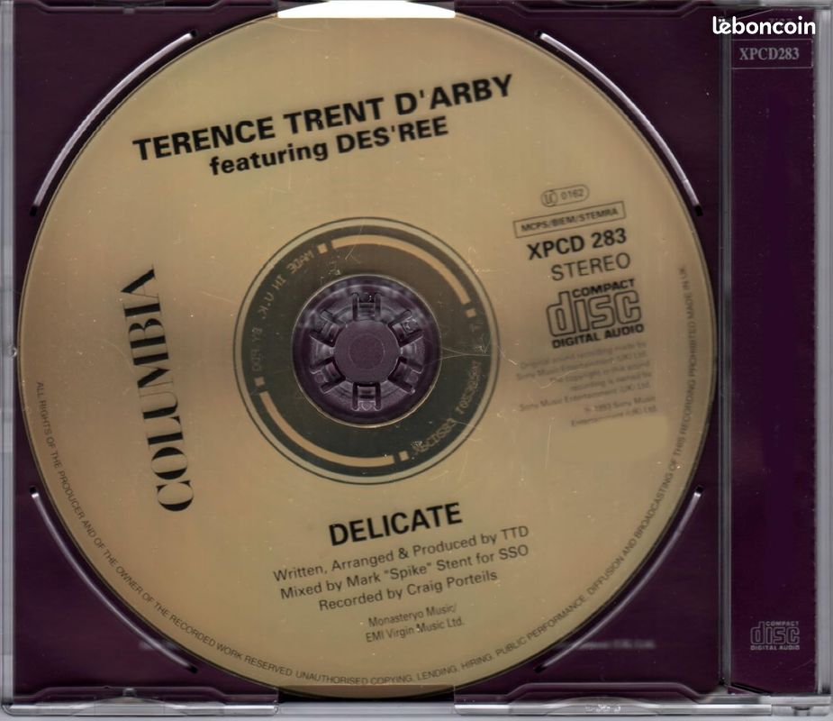 Terence Trent D'Arby Featuring Des'ree – Delicate - CD single monotitre, Columbia / Sony XPCD 283, 1993 (image 2)