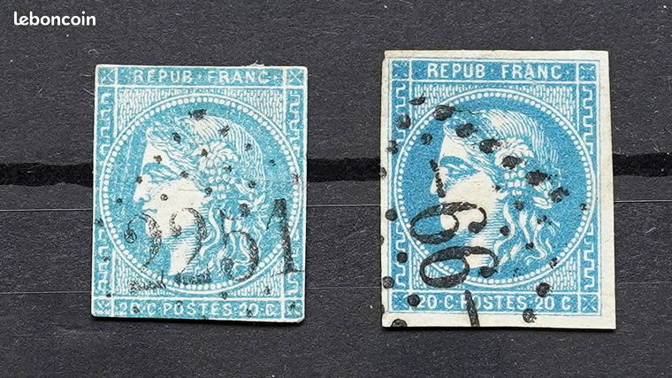 Timbres France Cérès Bordeaux N°45C Bleu Et 45Ca Bleu Foncé - Cote 200