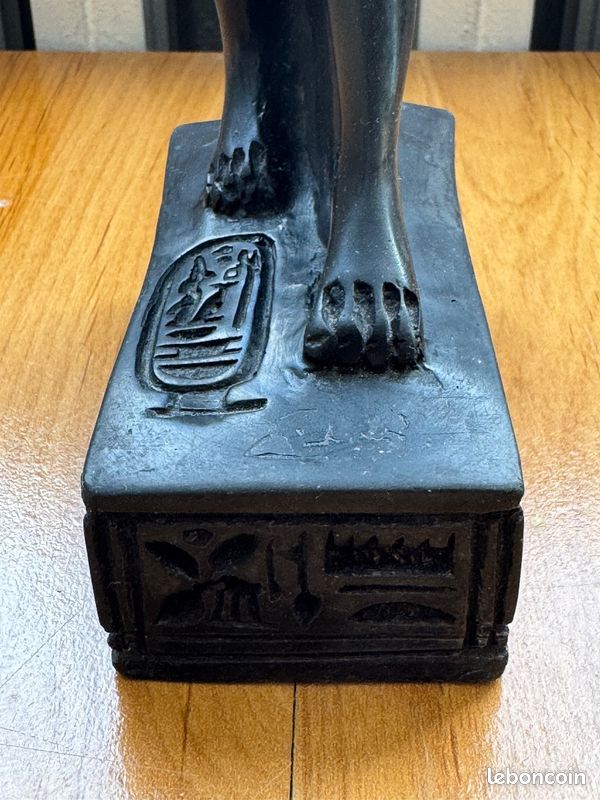 Statue egyptienne dieu Khnoum hieroglyphes authentique pierre noire collection (image 3)