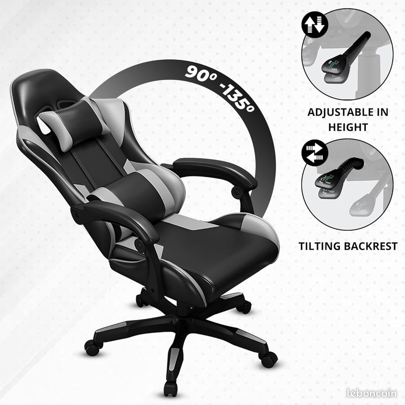 Chaise Gaming Bayt – Ergonomique, Réglable, Pivotante 360°, Accoudoirs Ajustables (noir/gris)