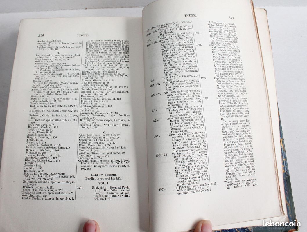 RARE EDITION ORIGINALE en ANGLAIS TOME 1 + 2 /2 JEROME CARDAN LIFE OF  GIROLAMO CARDANO OF MILAN PHYSICIAN by MORLEY 1854 - Livres
