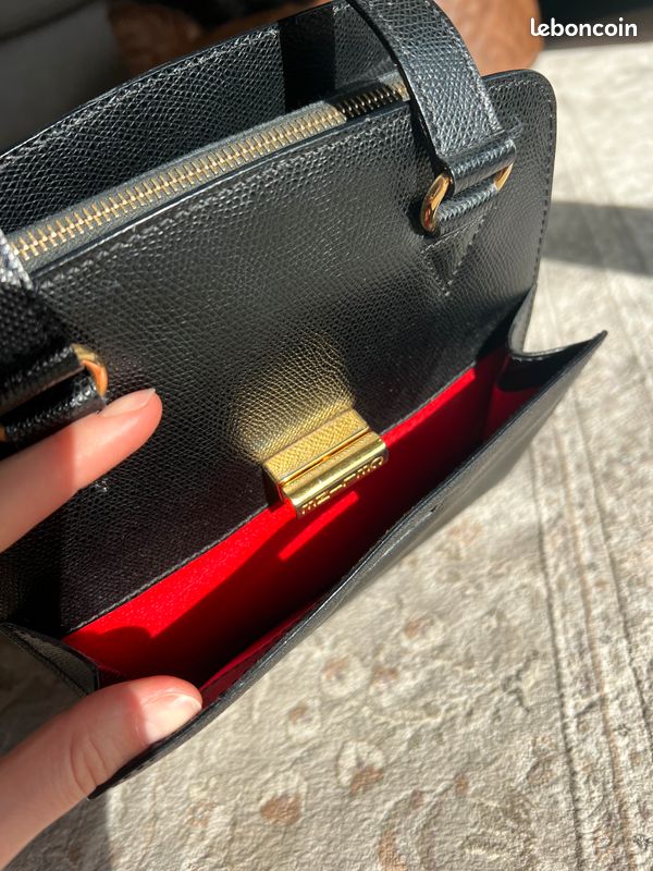 Pochette Céline Triple En Cuir Noir - Modèle Deuxième Sac - Occasion En Parfait état