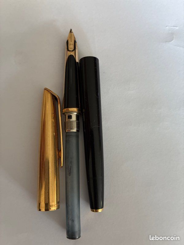 Stylo Plume Waterman Ancien N°3 Résine Noire - Plume Or 18 Carats, Système à Levier, Occasion
