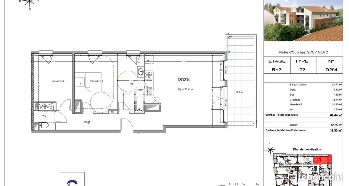 Appartement 3 pièces 71 m² · à Morières-lès-Avignon · 71,3 m² · 725 €/mois