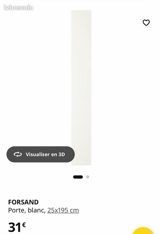 2 portes PAX IKEA Forsand 50x195 blanches (image 1)