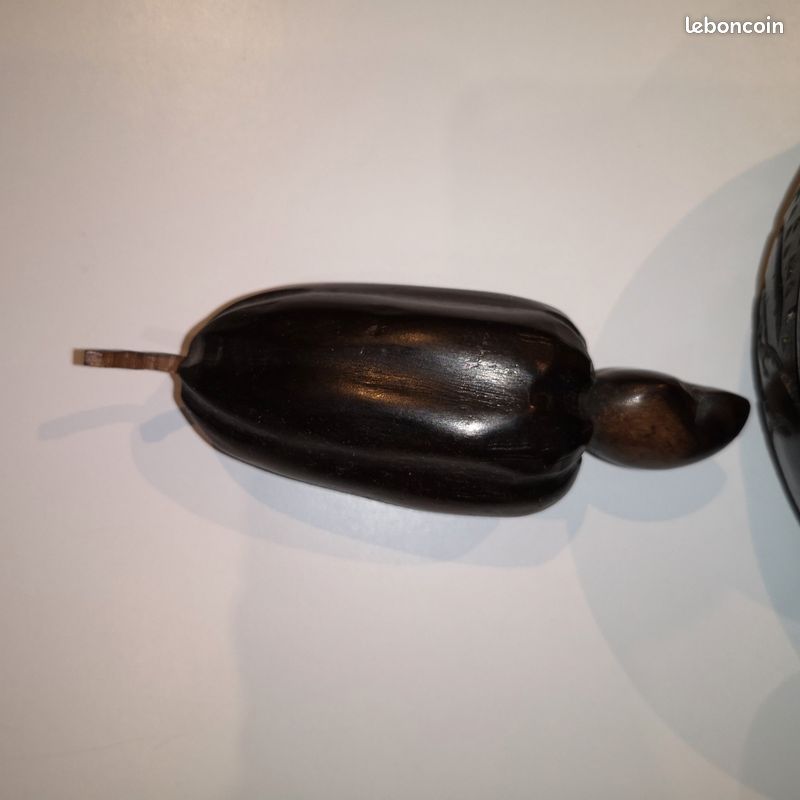 PLATEAU DE 6 gros fruits sculptés en bois d'ébène corbeille vintage