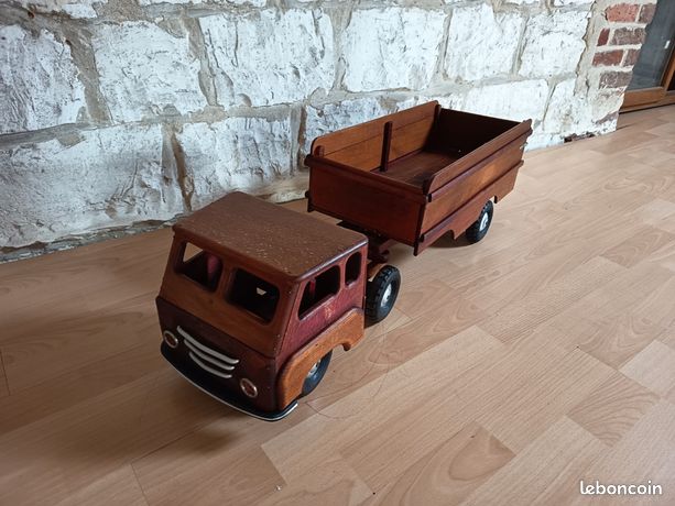 Camion Grue En Bois Dejou – Jouet Vintage, Fabrication Française, Pour Collection Ou Décoration