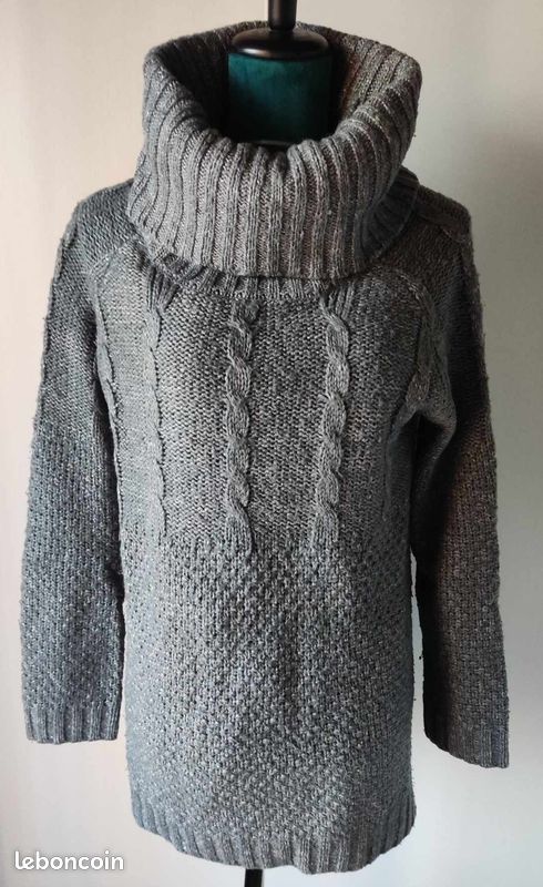Pull long gris XL col montant Kiabi Vêtements