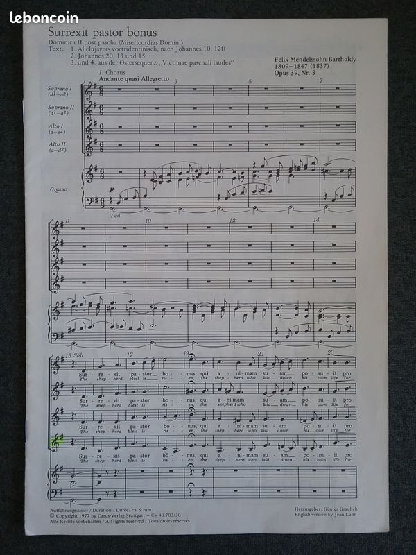 Partition "Surrexit pastor bonus" Mendelssohn (image 1)
