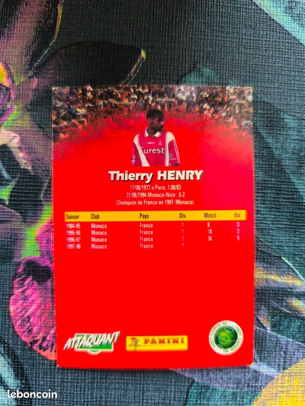 Autocollant Rookie Thierry Henry 1996 – Panini League One, Monaco, France