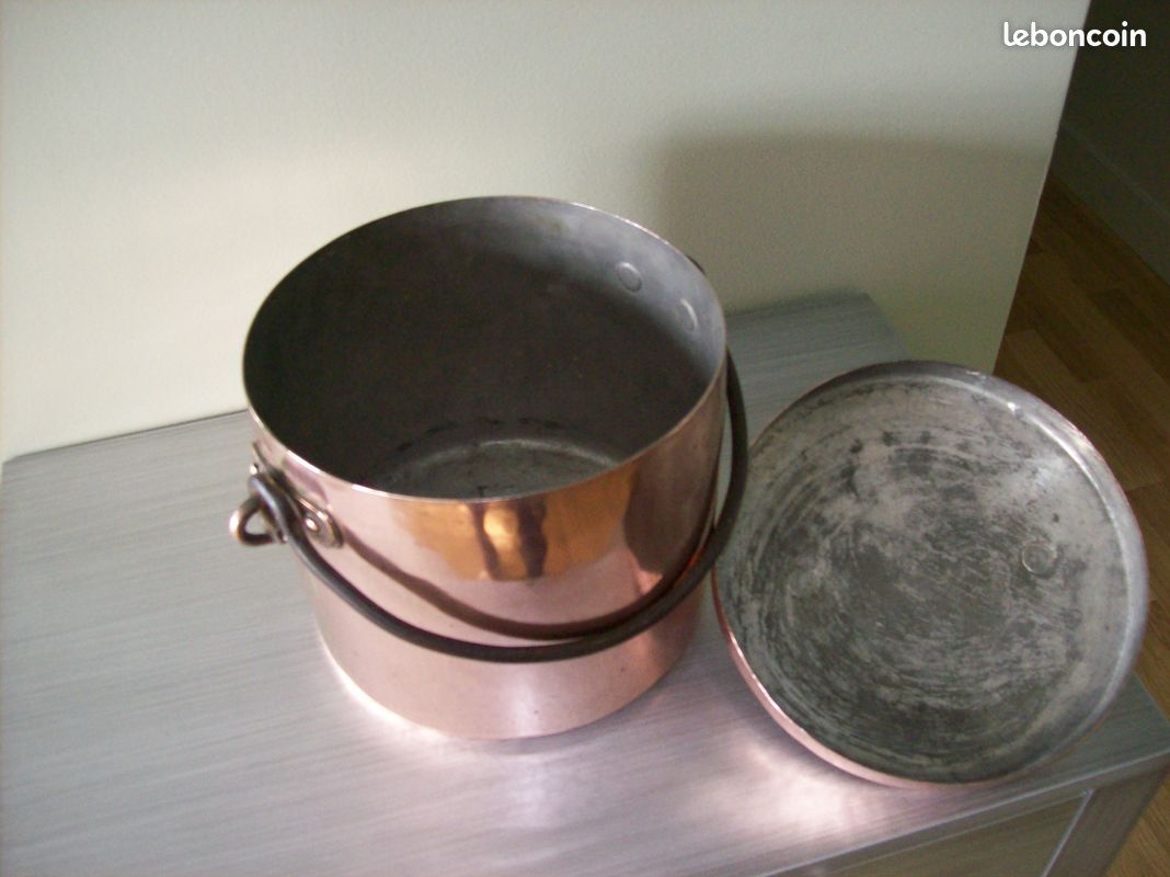 Marmite en cuivre,objet ancien,fer forgé,cheminée (image 4)