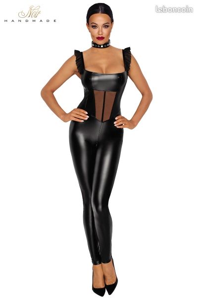 Combinaison wetlook et tulle F256 femme style catwoman bdsm fetish neuf (image 1)