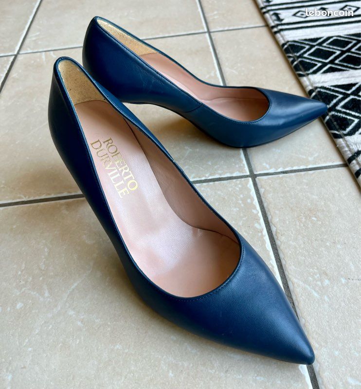 Escarpin cuir bleu roberto durville neuf Chaussures