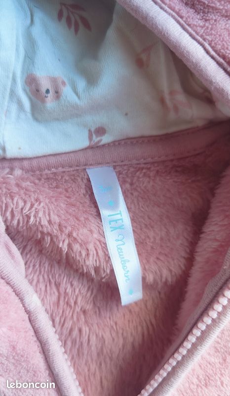 Ensemble bébé TEX 3 mois rose – veste à capuche + pantalon chaud (image 4)