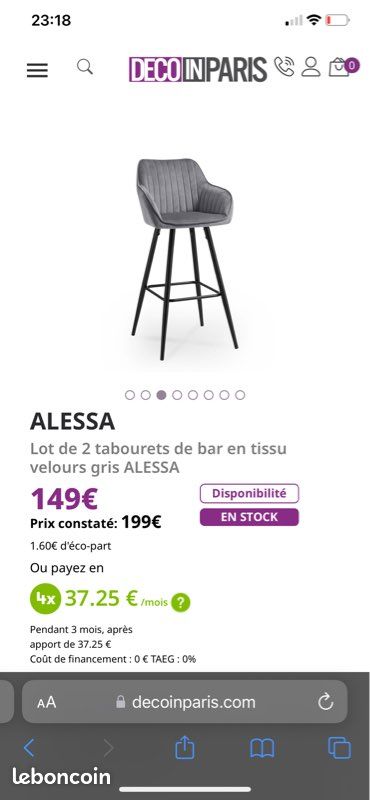 Chaise de bar gris scandinaves (image 1)