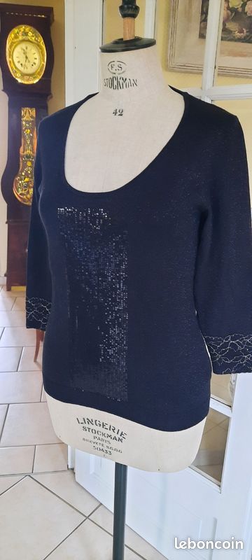 Pull 123 Taille S Bleu Marine - Neuf Sans étiquettes, Manches Mi-longues, Matière Soie