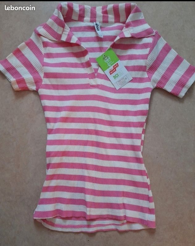 Tee shirt rayé rose (image 1)
