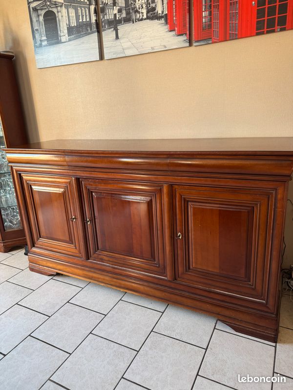 Grand Buffet Bibliothèque Merisier Massif – 200x200x60 Cm – 9 Étagères