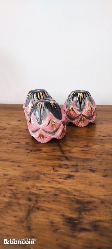 Lot de 3 cache-douilles / tulipes de lustre en porcelaine - Décor floral rose, bleu et or (image 3)