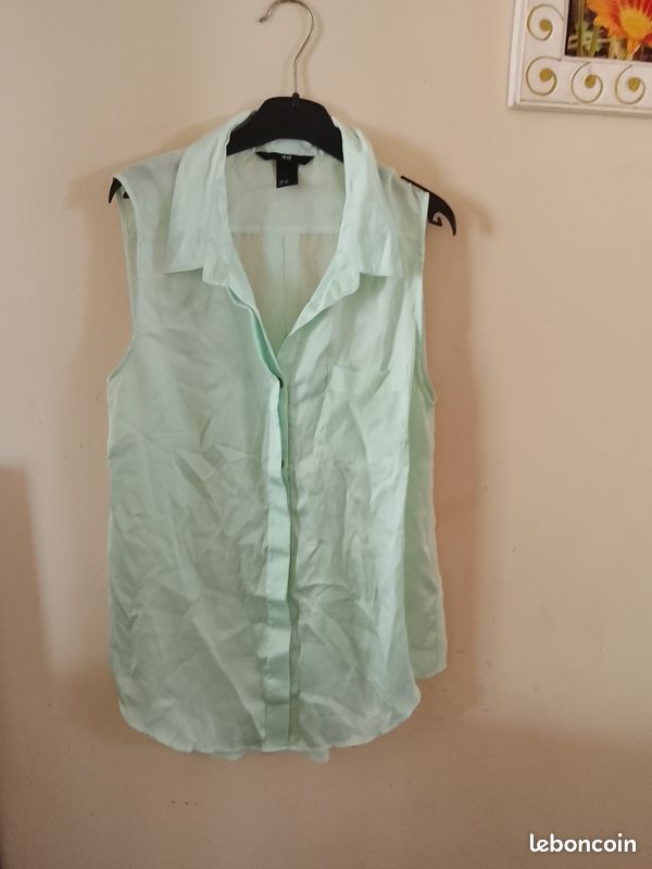 Chemise Femme Gap Col V Vert Mousse - Taille M, Neuve Avec étiquette, Manches Longues