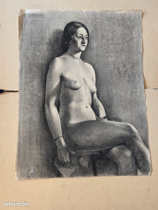 FUSAIN H.BARRIERE " La femme nue assise" (image 1)
