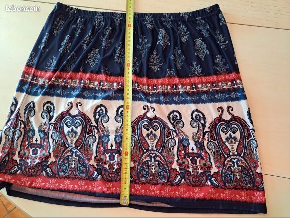 Mini jupe d'été rouge et bleue fluide T4 Taille élastique (image 2)