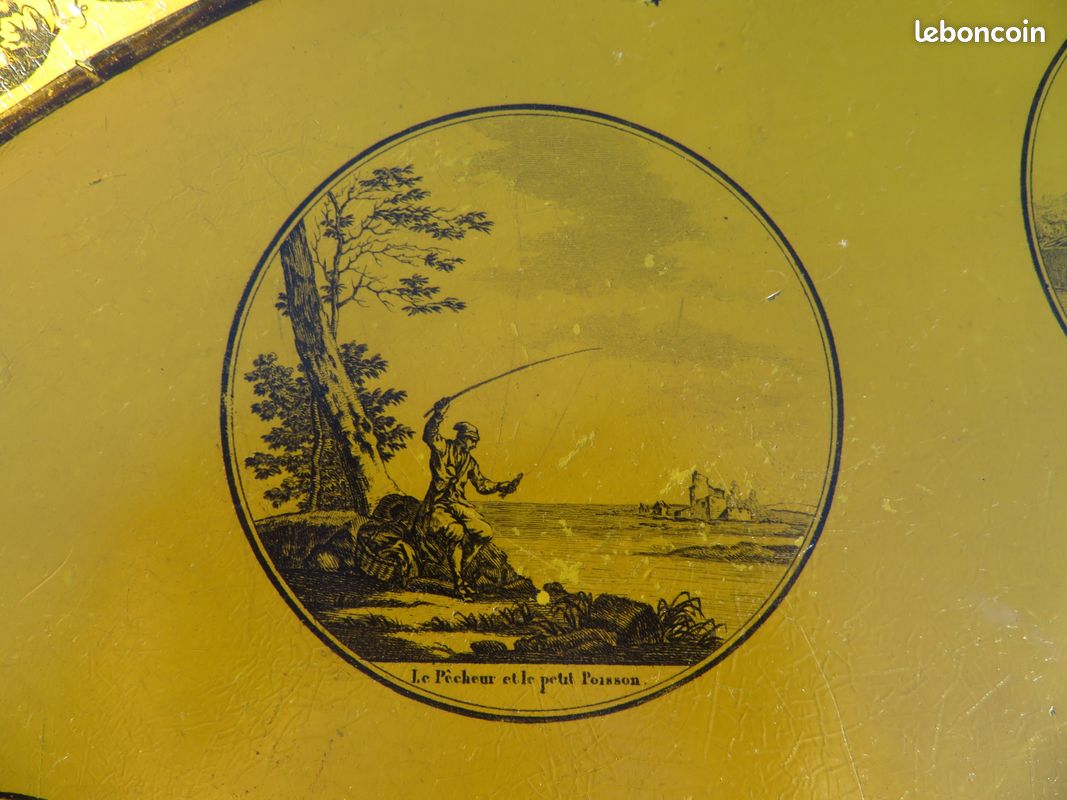 VINTAGE - Authentique ancien grand plateau en tôle laqué jaune (Époque 19ème siècle) (image 3)