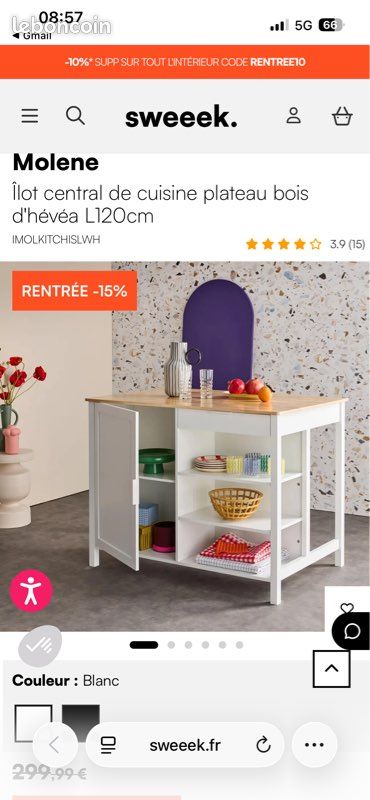 Îlot central Sweeek + 2 tabourets – Parfait état (image 6)