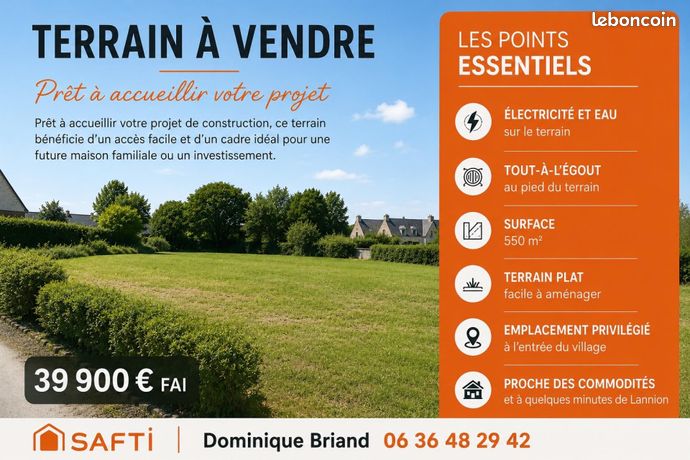 Terrain 550 m² CAOUENNEC-LANVEZEAC