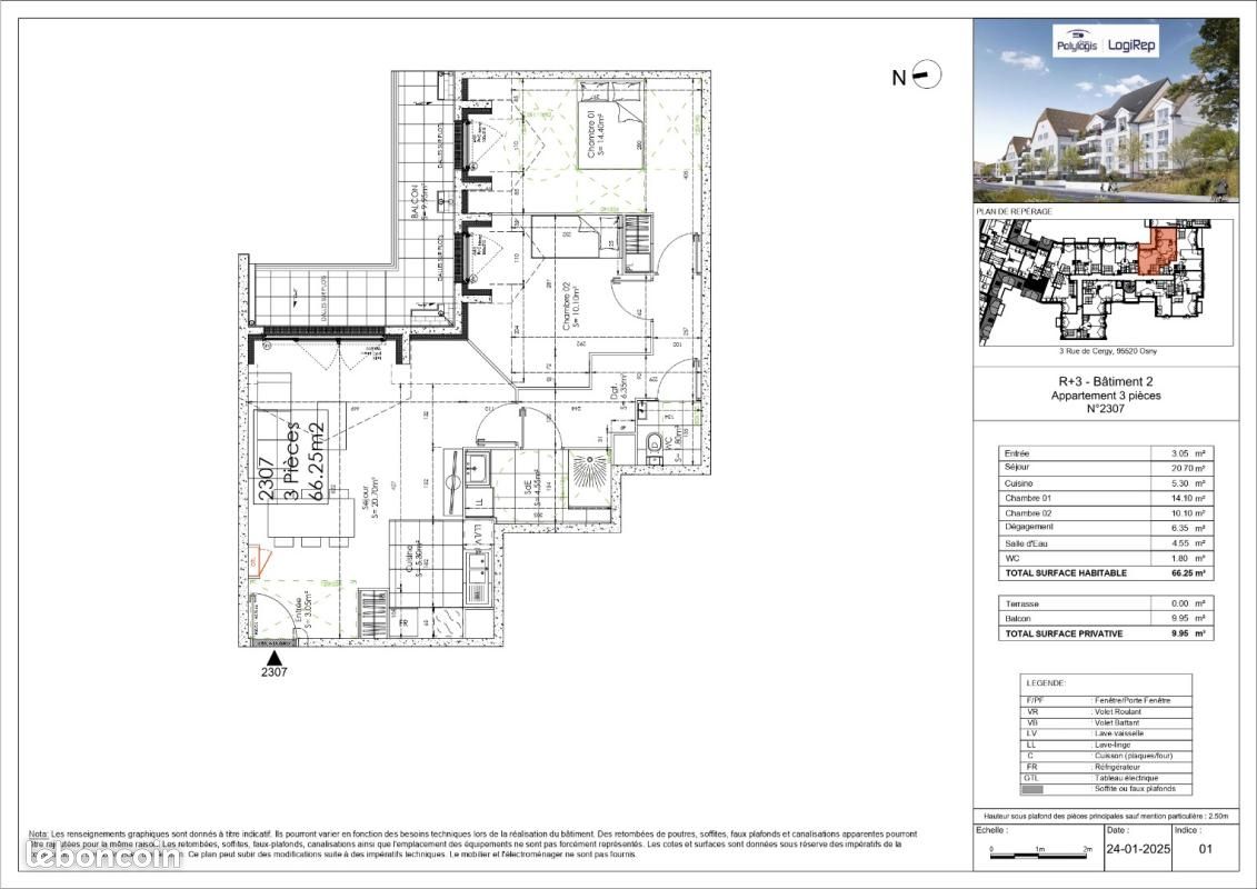 Appartement 3 pièces 66 m² · à Osny · 66 m² · 1 149 €/mois
