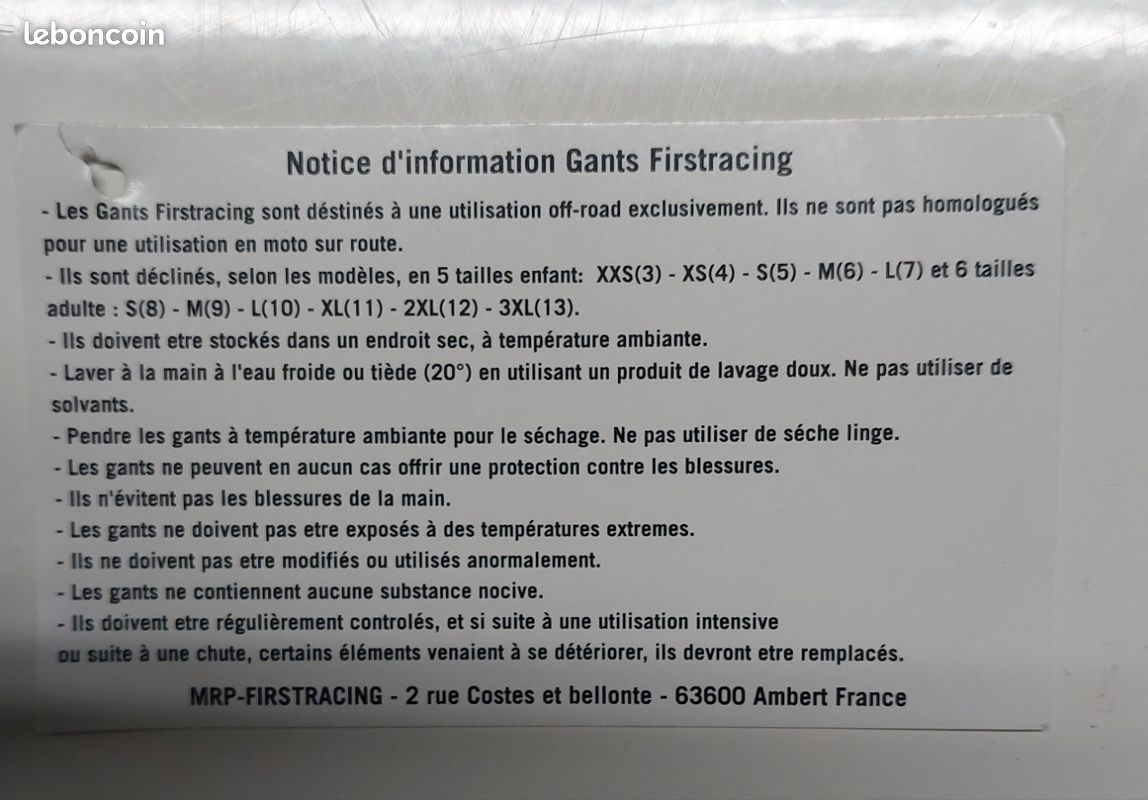 Gants xxxl / 13 FIRSTRACING (image 2)