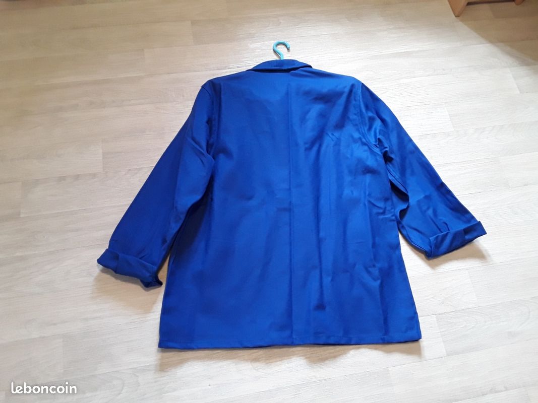 Veste De Travail Vintage KLM Années 70 - Taille 50, Bleue, Coton Denim, Double Boutonnage, état Neuf Sans étiquette