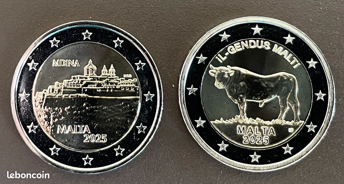Lot de 2 pièces de 2 euros Malte 2025 Ville de Mdina - Boeuf maltais UNC (image 1)