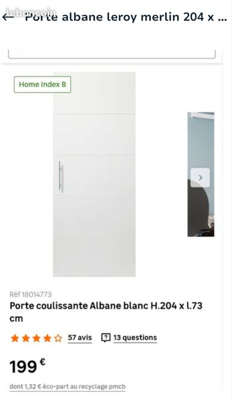 Porte coulissante / galandage 73 cm leroy merlin (image 1)