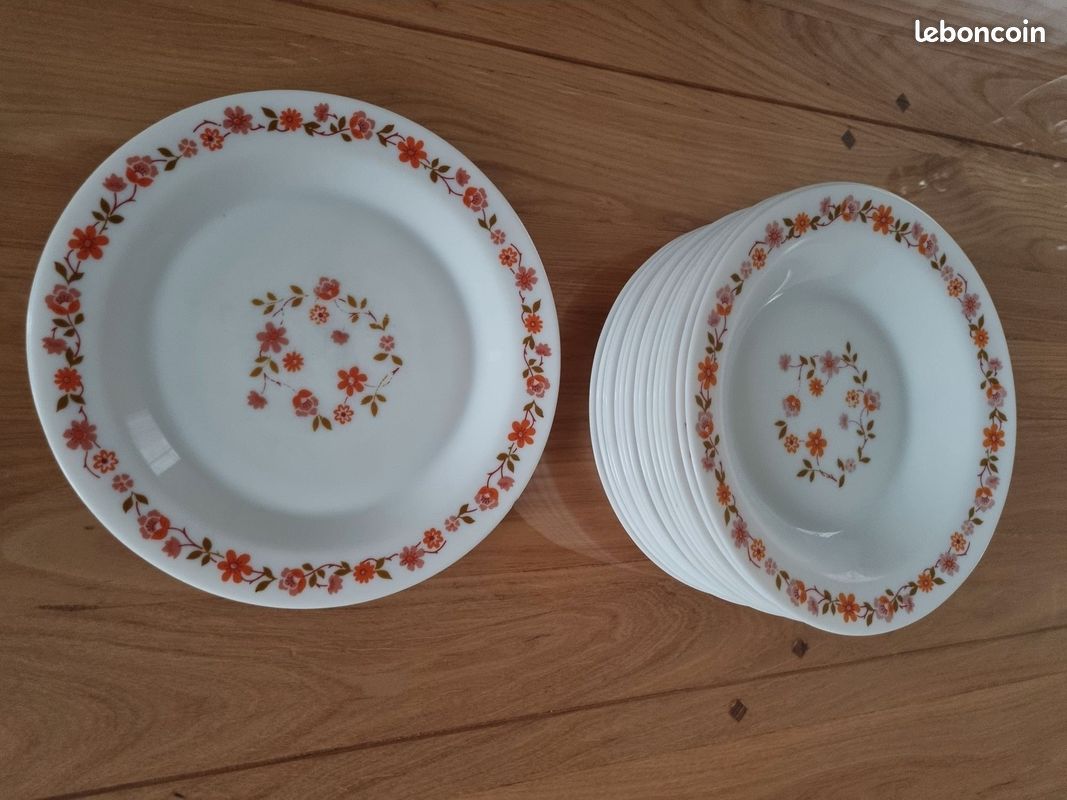 Lot De 9 Assiettes Arcopal Vintage France - Modèle Scania - 6 Creuses, 3 Plates - 70's