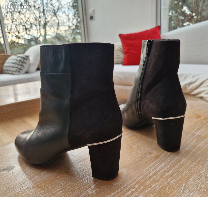 Bottes En Cuir Femme Taille 38 - Bottillon Rouge Ou Noir - Occasion