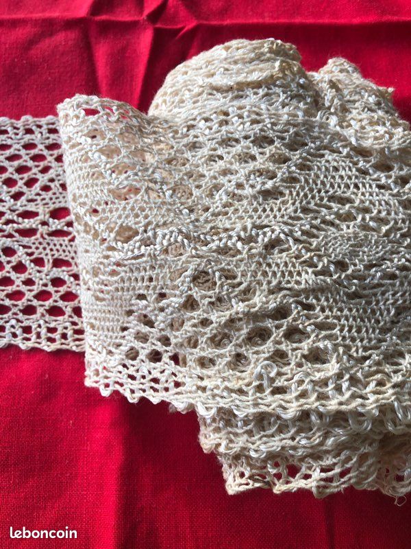 Dentelle Ancienne En Coton Blanc - Motif Fleuri - Pour Ameublement Ou Couture