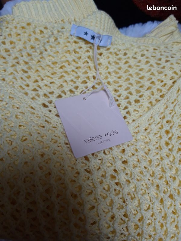 Pull maille ajourée neuf jaune pastel (image 4)